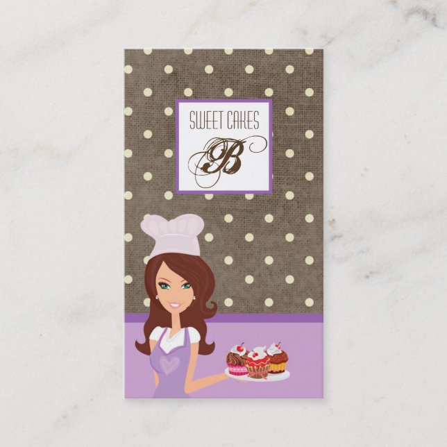 Tarjeta De Visita Brunette Baker Purple Brow Cup Cakes Business Card (Anverso)