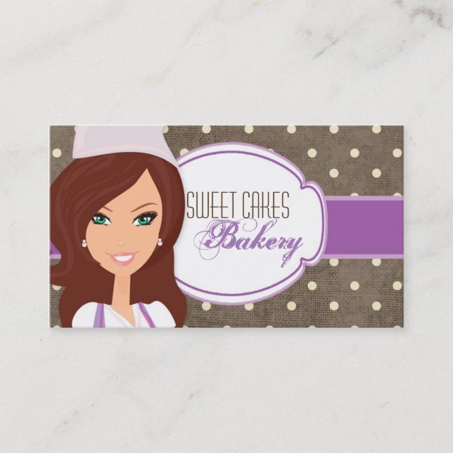 Tarjeta De Visita Brunette Baker Purple Brow Cup Cakes Business Card (Anverso)