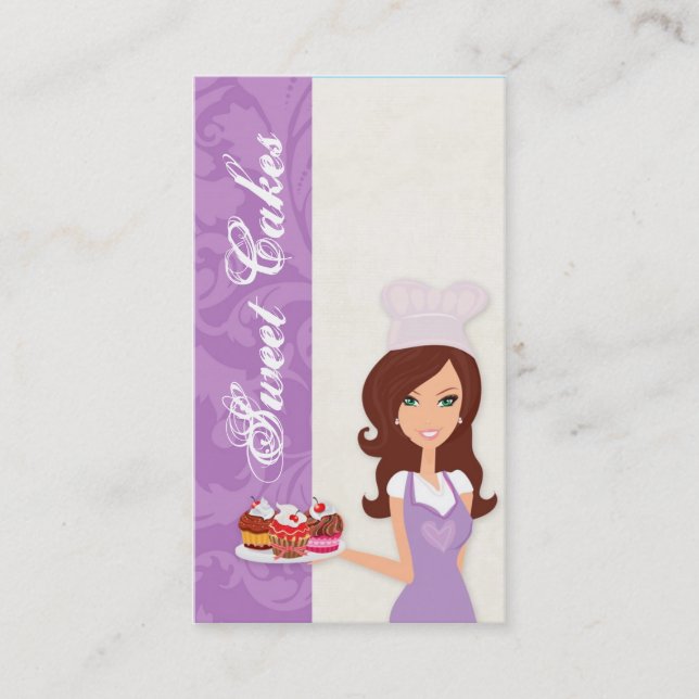 Tarjeta De Visita Brunette Baker Purple Brow Cup Cakes Business Card (Anverso)
