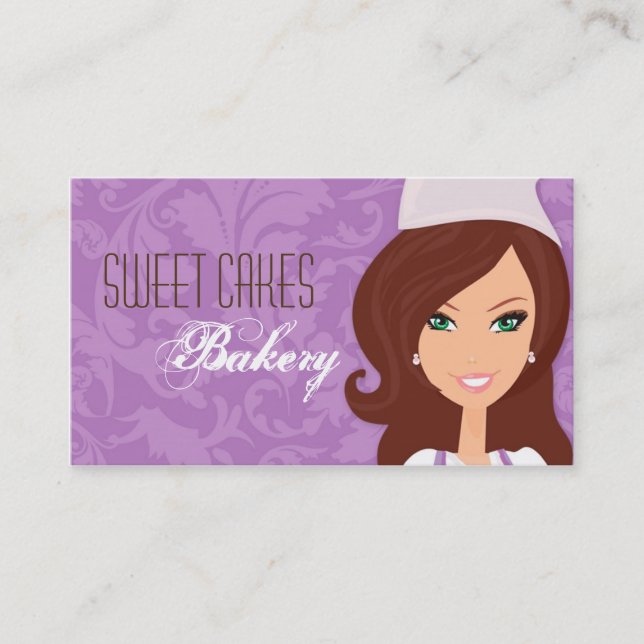 Tarjeta De Visita Brunette Baker Purple Brow Cup Cakes Business Card (Anverso)