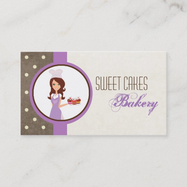 Tarjeta De Visita Brunette Baker Purple Brow Cup Cakes Business Card (Anverso)