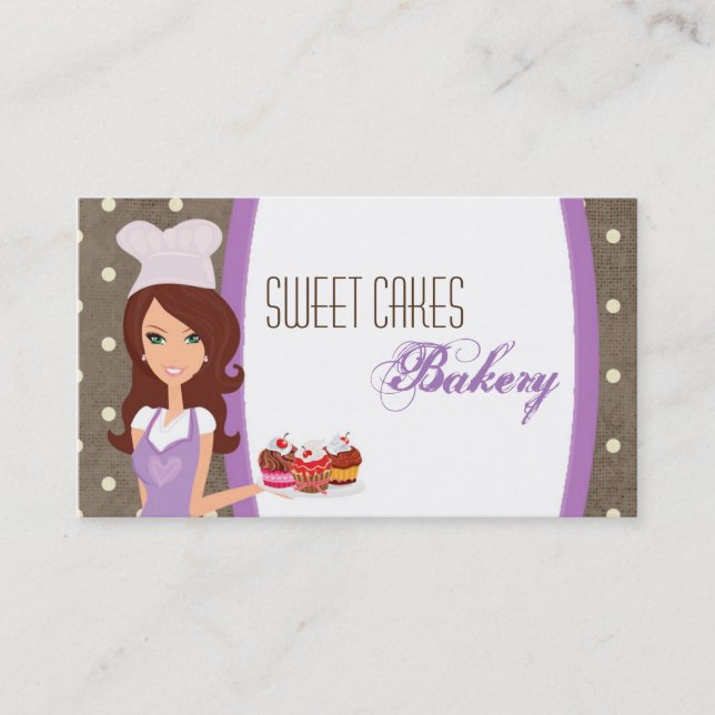 Tarjeta De Visita Brunette Baker Purple Brow Cup Cakes Business Card (Anverso)