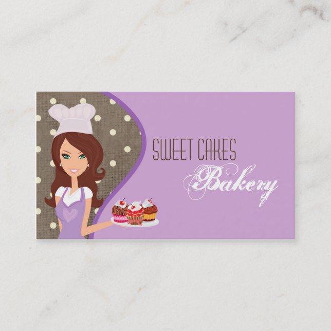 Tarjeta De Visita Brunette Baker Purple Brow Cup Cakes Business Card (Anverso)