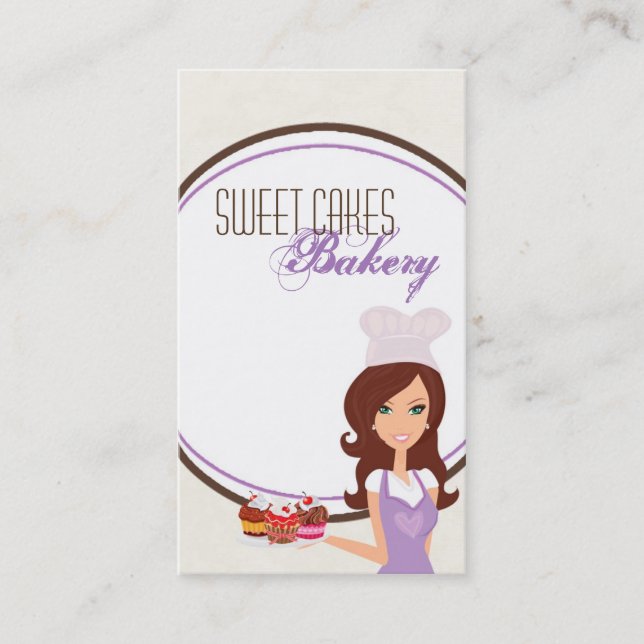 Tarjeta De Visita Brunette Baker Purple Brow Cup Cakes Business Card (Anverso)