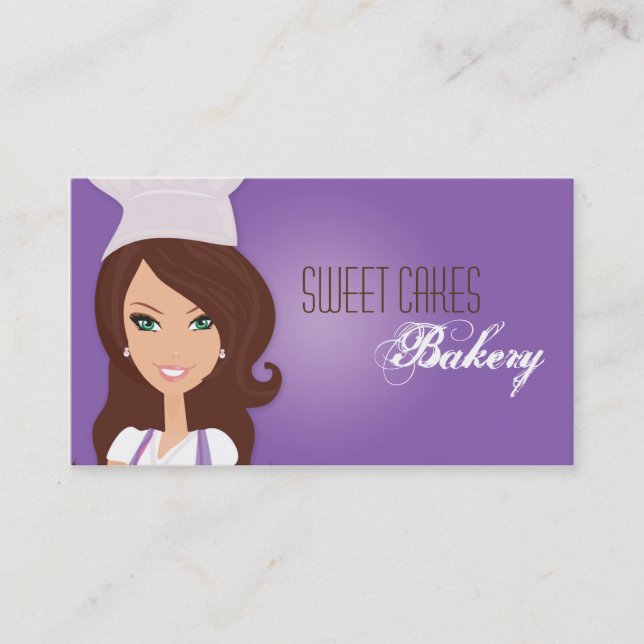 Tarjeta De Visita Brunette Baker Purple Brow Cup Cakes Business Card (Anverso)