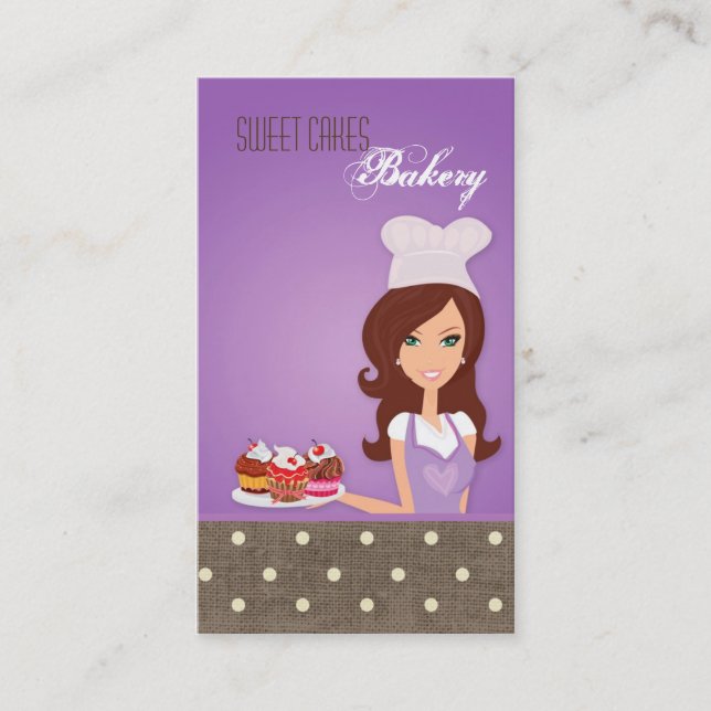 Tarjeta De Visita Brunette Baker Purple Brow Cup Cakes Business Card (Anverso)
