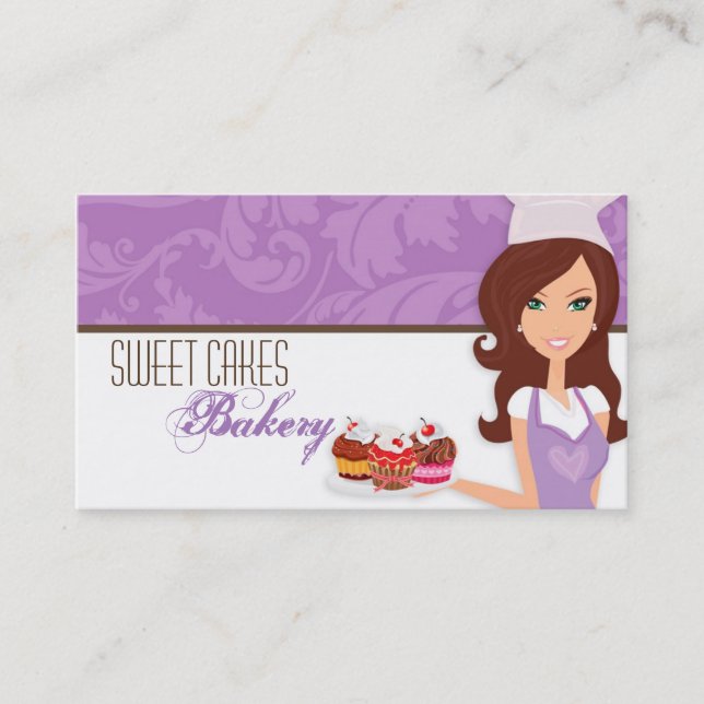 Tarjeta De Visita Brunette Baker Purple Brow Cup Cakes Business Card (Anverso)