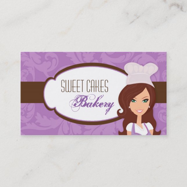 Tarjeta De Visita Brunette Baker Purple Brow Cup Cakes Business Card (Anverso)