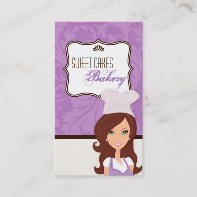 Tarjeta De Visita Brunette Baker Purple Brow Cup Cakes Business Card (Anverso)