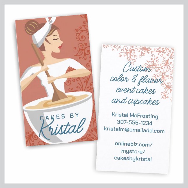 Tarjeta De Visita Brunette mujer mezclando panadería cocinera pastel (Subido por el creador)
