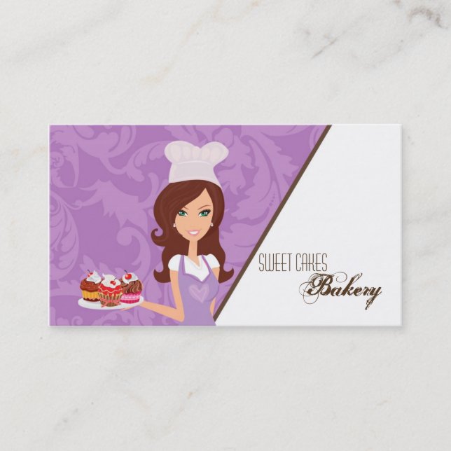 Tarjeta De Visita Brunette Purple Baker Cup Cakes Business Card (Anverso)