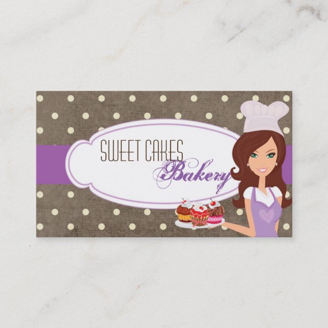 Tarjeta De Visita Brunette Purple Baker Cup Cakes Business Card (Anverso)