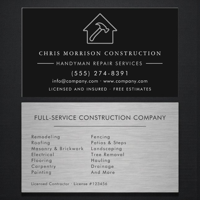 Tarjeta De Visita Brushed Steel Industrial Handyman Construction (Subido por el creador)