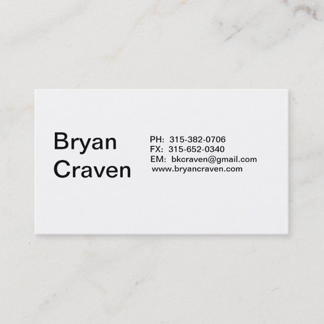 Tarjeta De Visita Bryan Craven (Anverso)