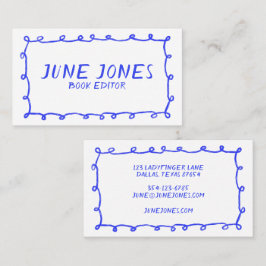 Tarjeta De Visita Bucles hechos a mano Doodle Whimsical Inky Periwin