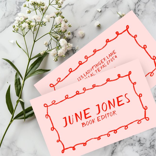 Tarjeta De Visita Bucles hechos a mano Doodle Whimsical Moda Inky Ro (Handmade Loops Doodle Whimsical Inky Chic Red Pink Business Card
)