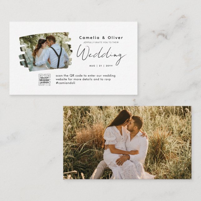 Tarjeta De Visita Budget Photo Wedding Invitation Classic White (Anverso / Reverso)