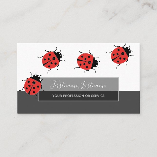 Tarjeta De Visita Buena suerte ladybugs elegantes rectángulo gris b (Anverso)