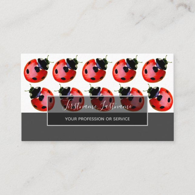 Tarjeta De Visita Buena suerte ladybugs elegantes rectángulo gris b (Anverso)