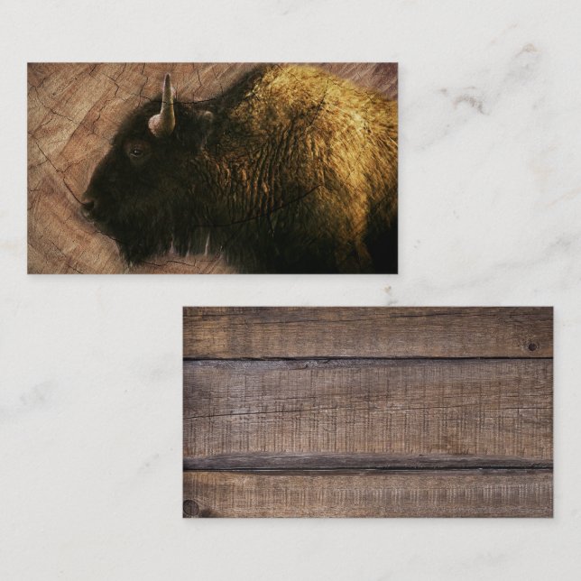 Tarjeta De Visita Búfalo de venado de madera (Anverso / Reverso)