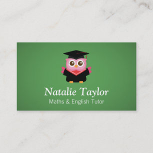 Tarjeta De Visita Búho de Graduación Rosa, Tutor Personal o Maestro