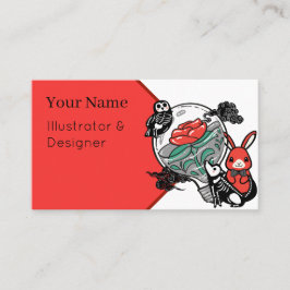 Tarjeta De Visita Búho Esqueleto & Arte de Bombilla Rosa Roja