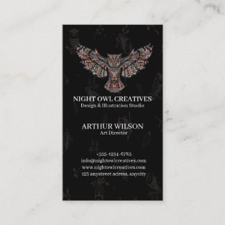 Tarjeta De Visita Búho Majestuoso Adornado con Alas Extendidas