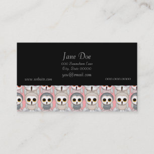 Tarjeta De Visita Búhos Bebés en Patrón Rosa