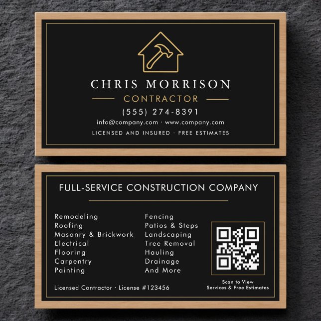 Tarjeta De Visita Building Construction Black Gold Business Card  (Subido por el creador)