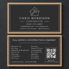 Tarjeta De Visita Building Construction Black Silver Wood QR Code