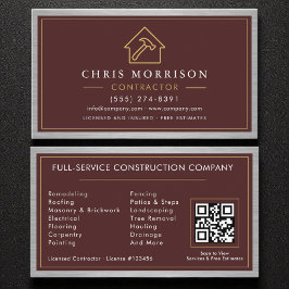 Tarjeta De Visita Building Construction Burgundy Faux Metal QR Code