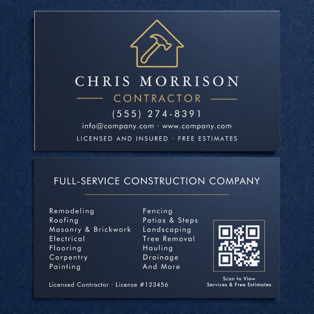 Tarjeta De Visita Building Construction Navy Blue Metal (Subido por el creador)