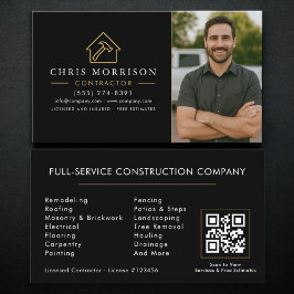 Tarjeta De Visita Building Construction QR Code Photo Black Gold