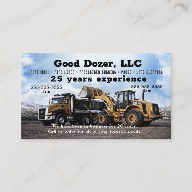 Tarjeta De Visita Bull Dozer Business Card (Anverso)