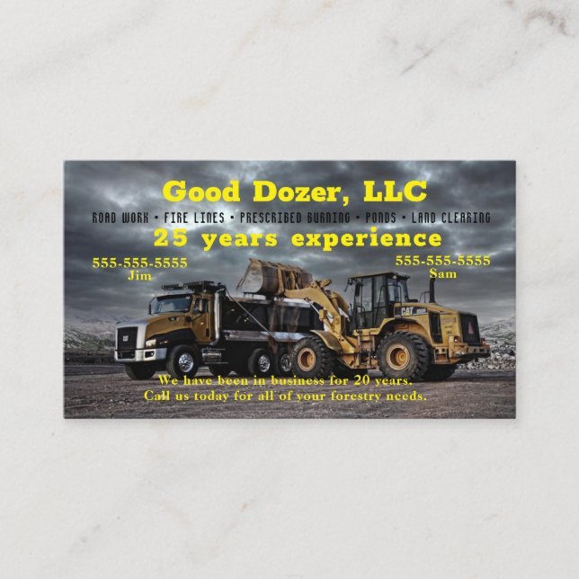 Tarjeta De Visita Bull Dozer Business Card (Anverso)
