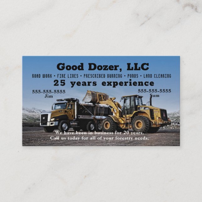 Tarjeta De Visita Bull Dozer Business Card (Anverso)