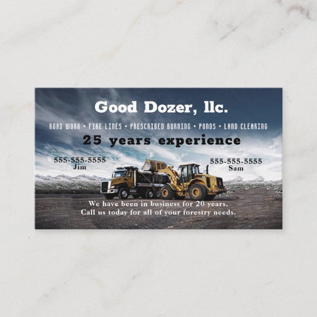 Tarjeta De Visita Bull Dozer Business Card (Anverso)