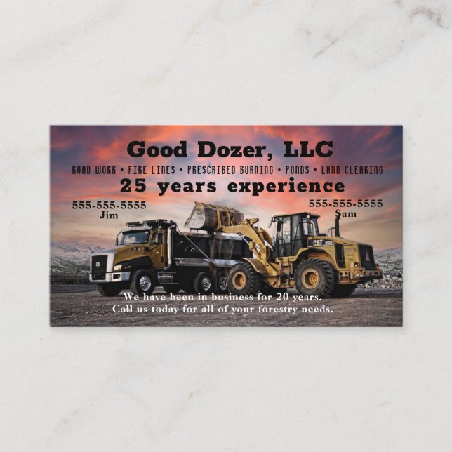 Tarjeta De Visita Bull Dozer Business Card (Anverso)