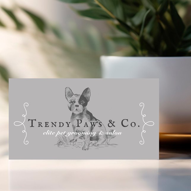 Tarjeta De Visita Bulldog francés de estilo boutique Mascota Salon (Classy Boutique Style Pet Salon French Bulldog Business Card)