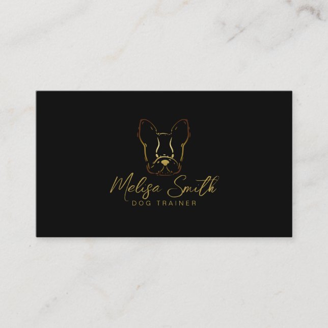 Tarjeta De Visita Bulldog francés en color oro (Anverso)