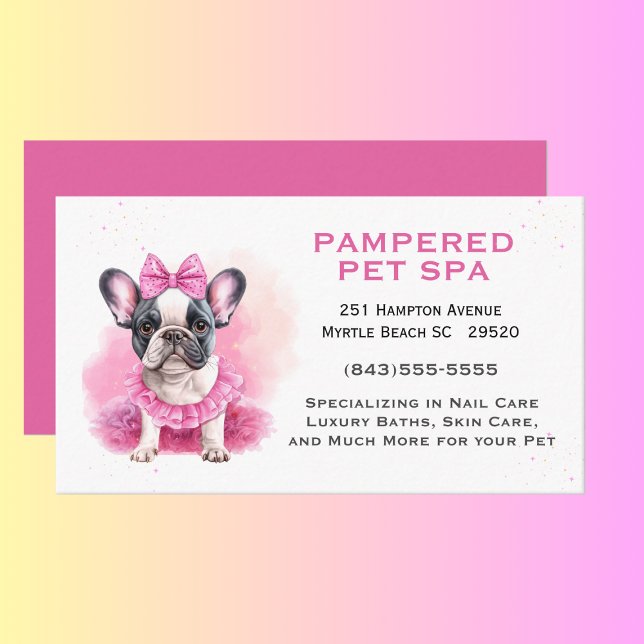 Tarjeta De Visita Bulldog francés Mascota rosa Groomer Spa (Subido por el creador)