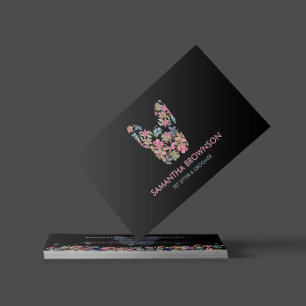 Tarjeta De Visita Bulldog Francés Negro Flor Rosa