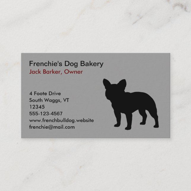 Tarjeta De Visita Bulldog francés negro perro silueta frenchie gris (Anverso)