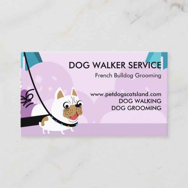 Tarjeta De Visita Bulldog francés Purple Dog Walker Service (Anverso)