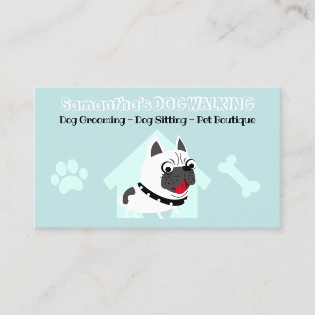 Tarjeta De Visita Bulldog francés verde azulado Mascota Sitter Perro (Anverso)