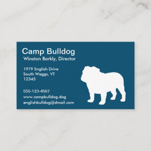 Tarjeta De Visita Bulldog inglés Silhouette azul y blanco