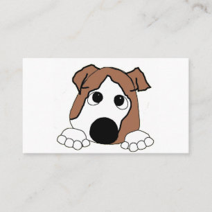 Tarjeta De Visita bulldog rojo y blanco asomando caricatura