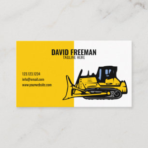 Tarjeta De Visita Bulldozer de construcción simple blanco y amarillo