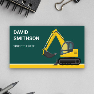 Tarjeta De Visita Bulldozer Excavadora de Construcción Verde Oscuro