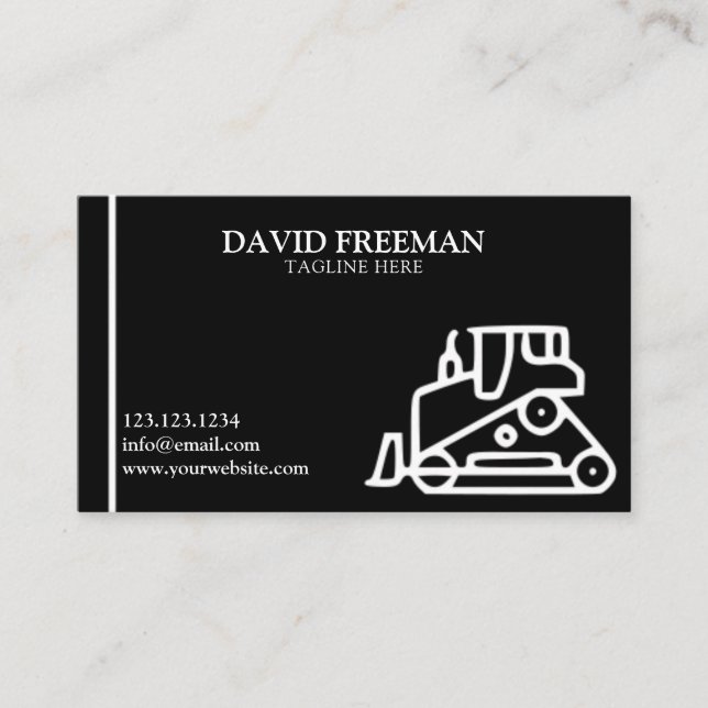 Tarjeta De Visita Bulldozer exclusivo de construcción en blanco y ne (Anverso)